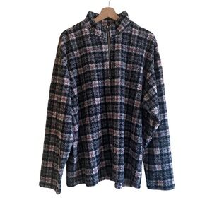 Vintage Eddie Bauer Fleece Jacket Mens Large Plaid 1/4 Zip Pullover Made USA